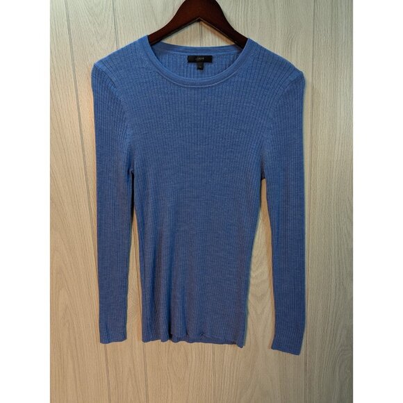 J. Crew Sweaters - J. Crew Size Medium Blue Ribbed 100% Merino Wool Sweater Slim Fit Thin